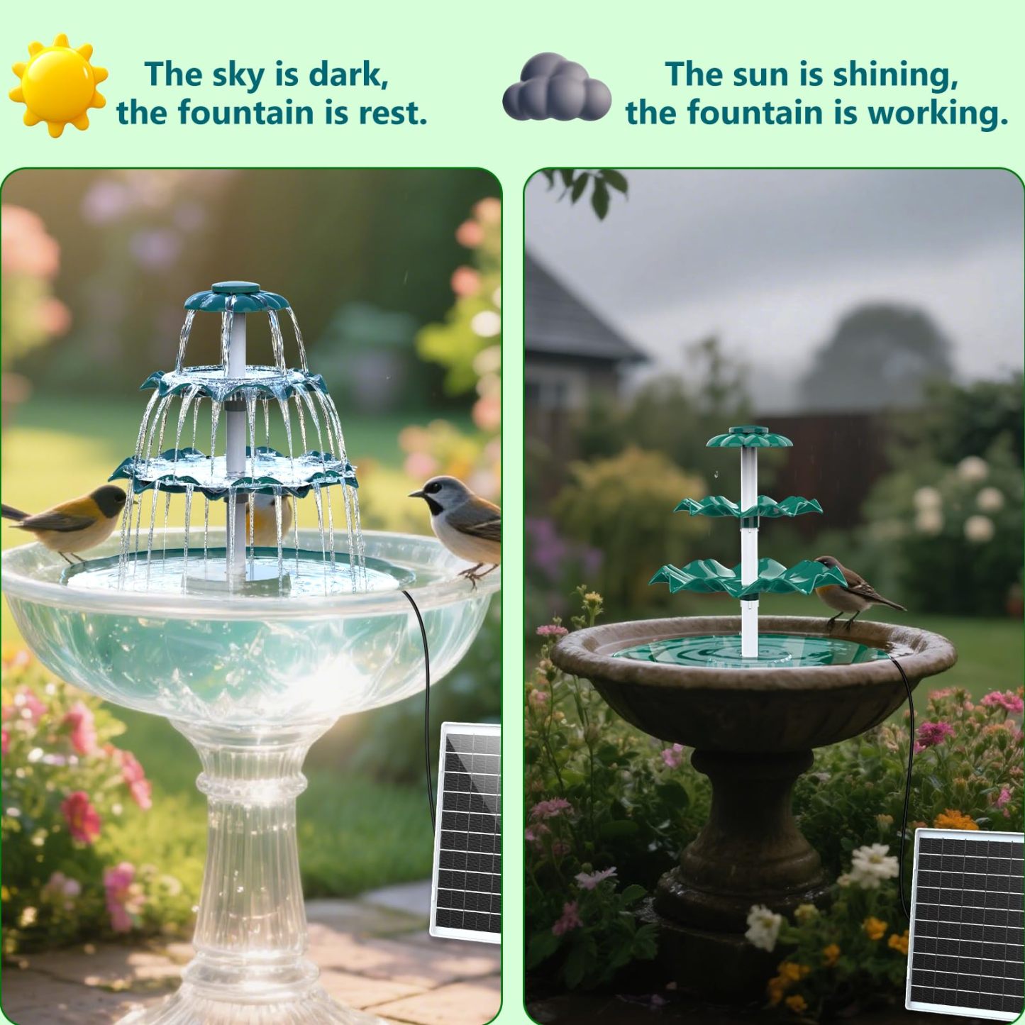 6.5W Solar Bird Bath Fountain, 3-Tiered Waterfall with 9 Water Streams, Detachable Solar Pump Resin Garden Bird Feeder Decor for Outdoor Yard Lawn