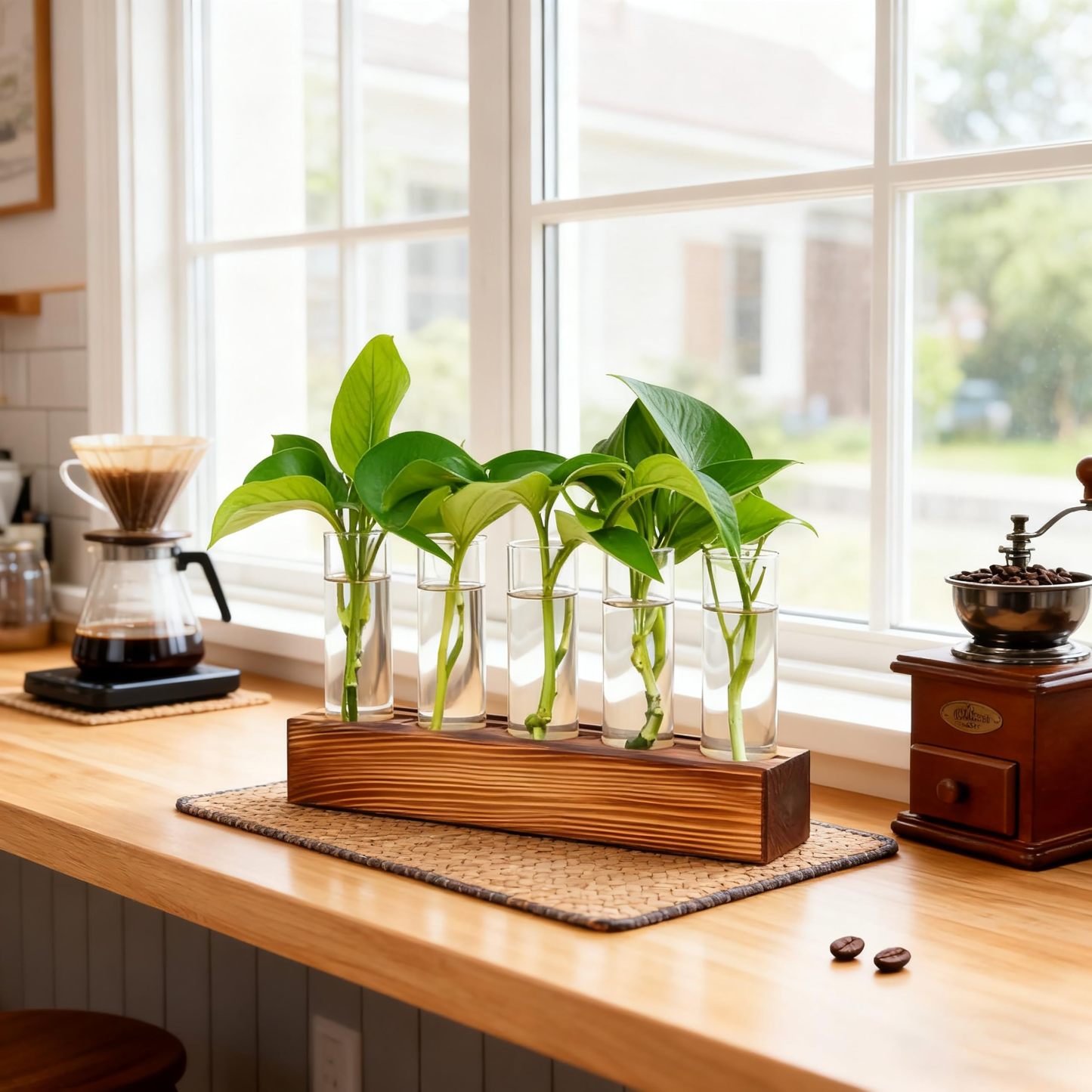 Plant Propagation Station, 5 Glass Test Tube Vases with Wooden Stand, Hydroponic Plant Terrarium, Unique Small Birthday Gardening Gifts for Women Mom Plant Lovers