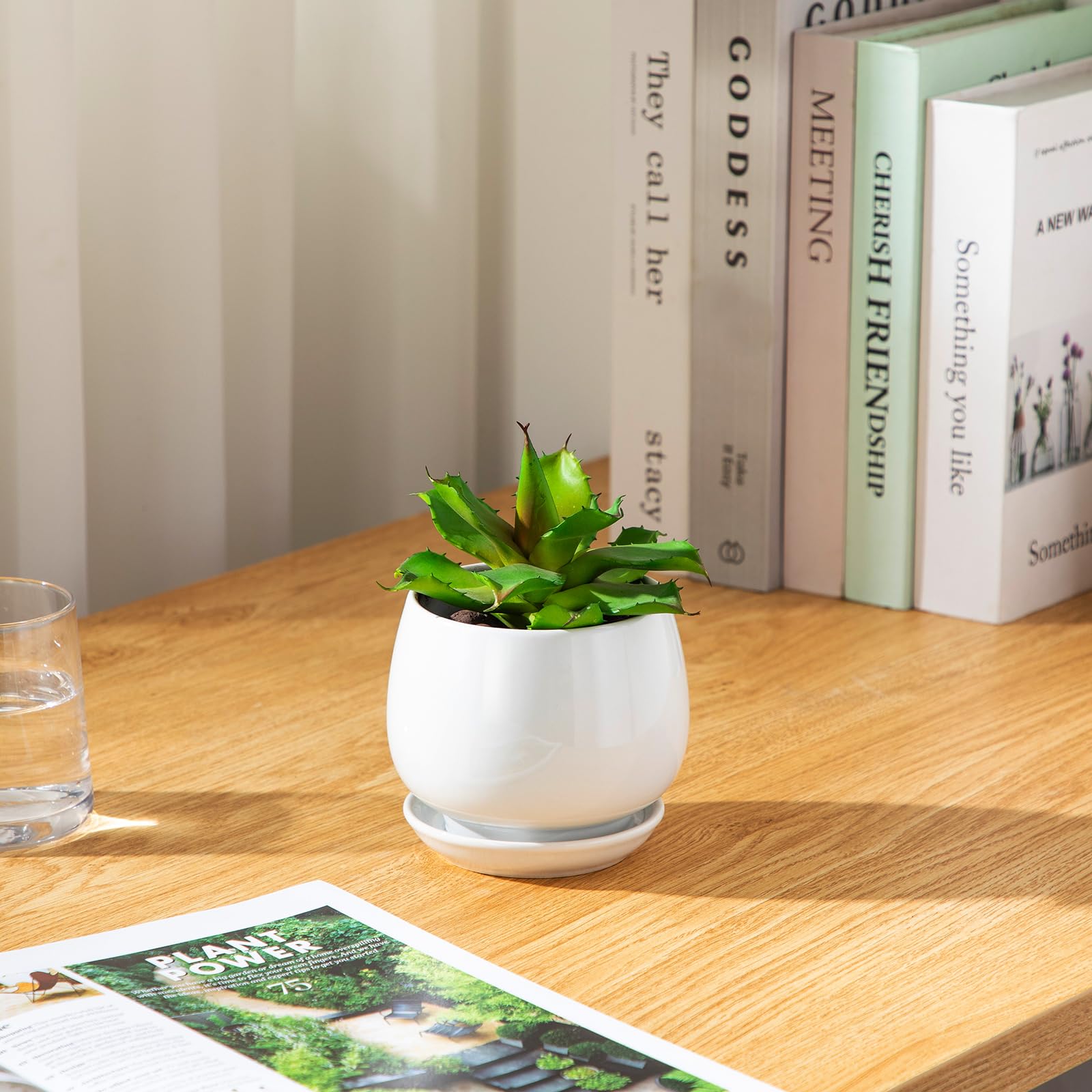 3-Pack White Ceramic Plant Pots, 3.7/4.8/6.2 Inch Indoor Planters with Drainage Holes & Saucers for Indoor Plants & Flowers