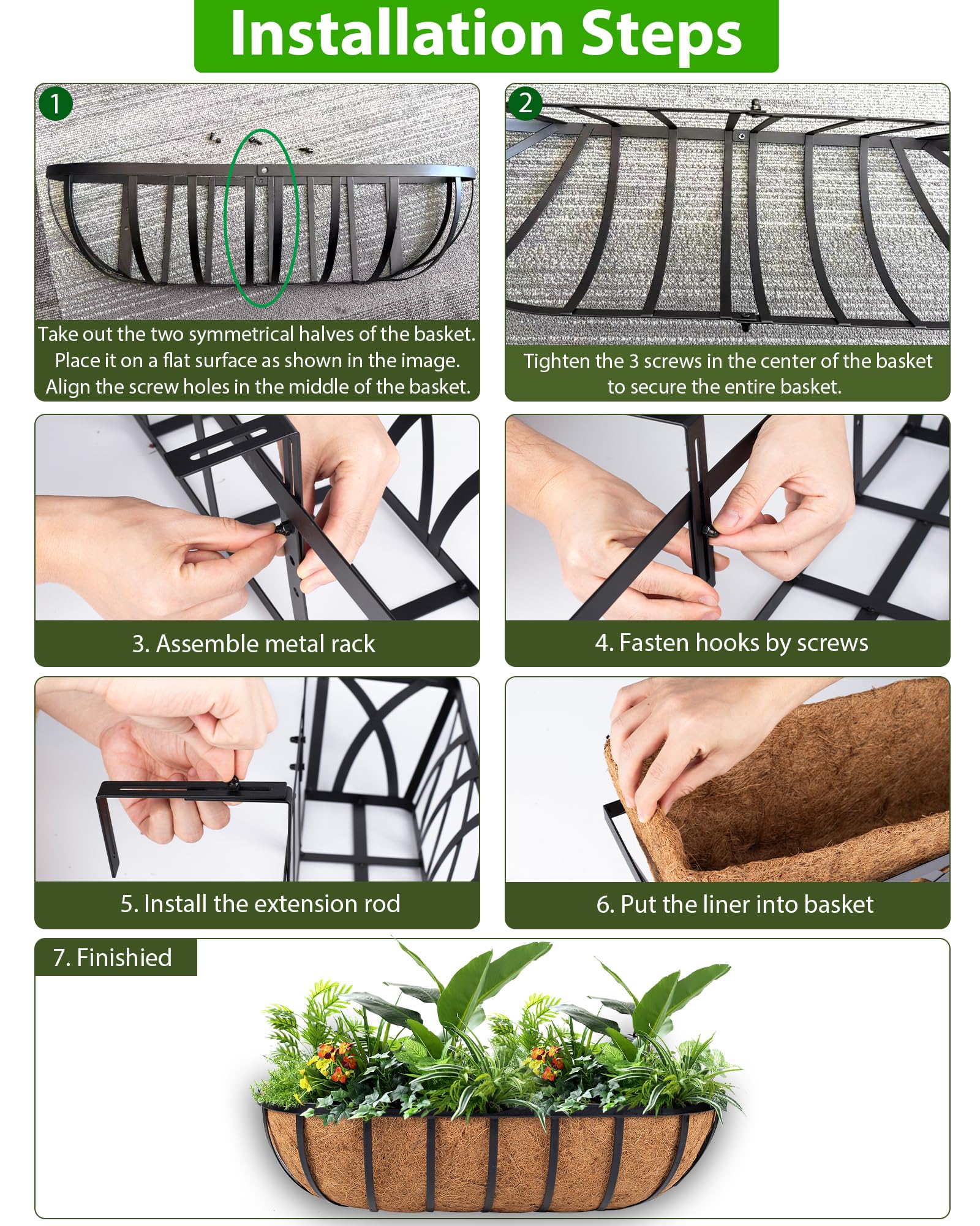 24 Inch Hanging Railing Planter Boxes, Outdoor Window Planters for Deck Balcony Fence Garden Decor