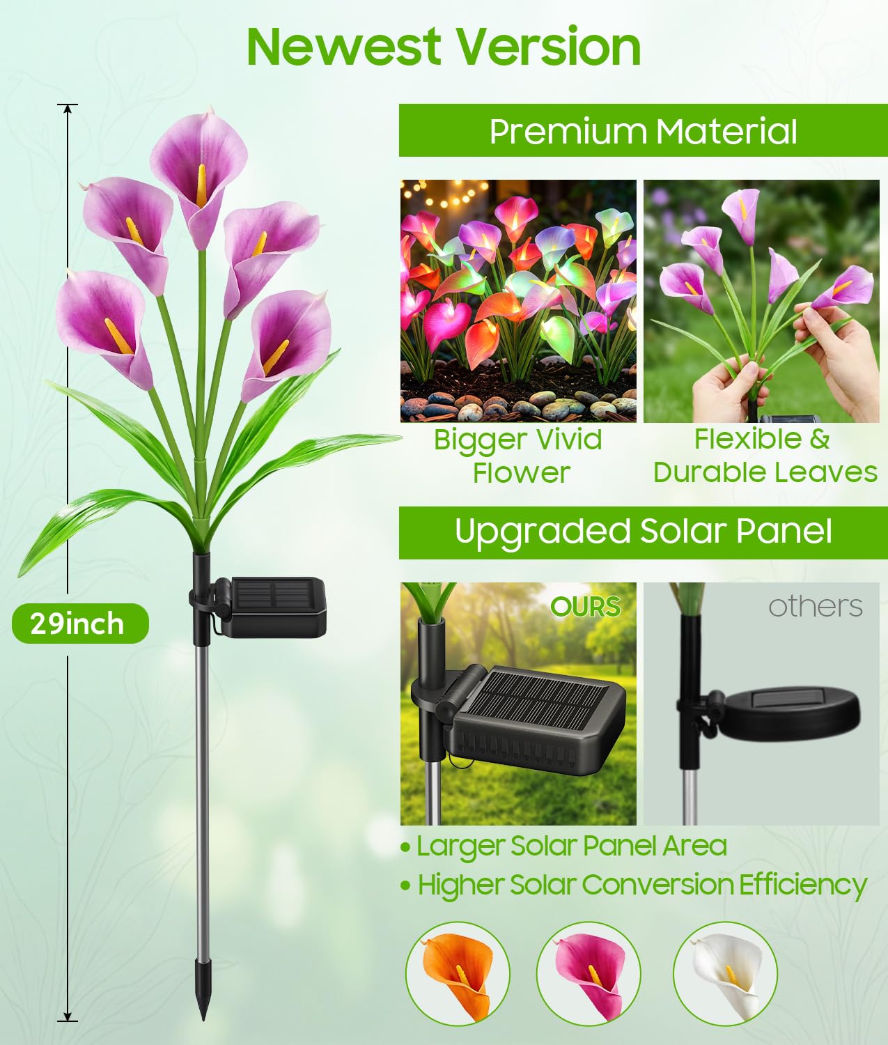 4 Pack Color Changing Solar Calla Lily Lights, 20 Flowers IP65 Waterproof Outdoor Garden Stake Lights, Decorative Yard Lawn Ornaments, Gift for Mom & Women