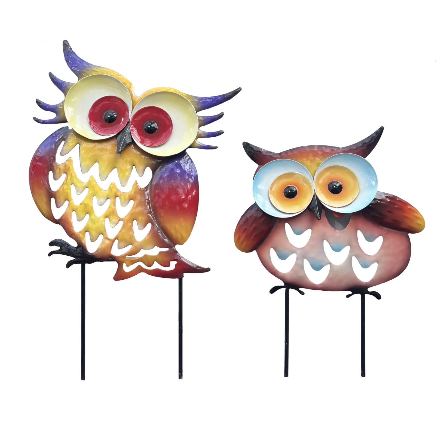 Pack of 2 Vibrant Metal Owl Silhouette Stakes, Rustproof Animal Garden Statues, Outdoor Yard Lawn & Flower Bed Decor Ornaments