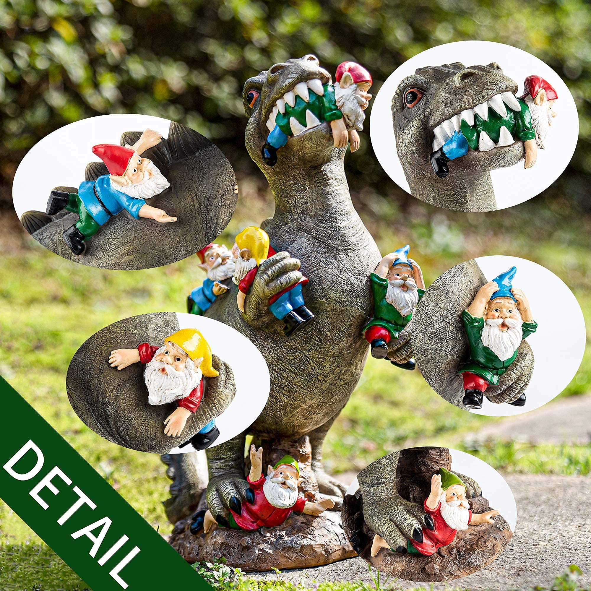 14 Inch Dinosaur Gnome Garden Statue, Outdoor Yard Patio Lawn Decor Ornament, Perfect Gardening & Housewarming Gift for Women