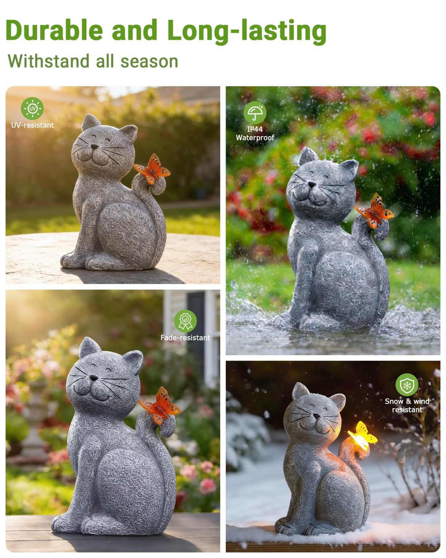 Cat Garden Statue with Butterfly, Outdoor Yard Lawn Patio Decor Ornament, Ideal Gift for Mom, Grandma and Women