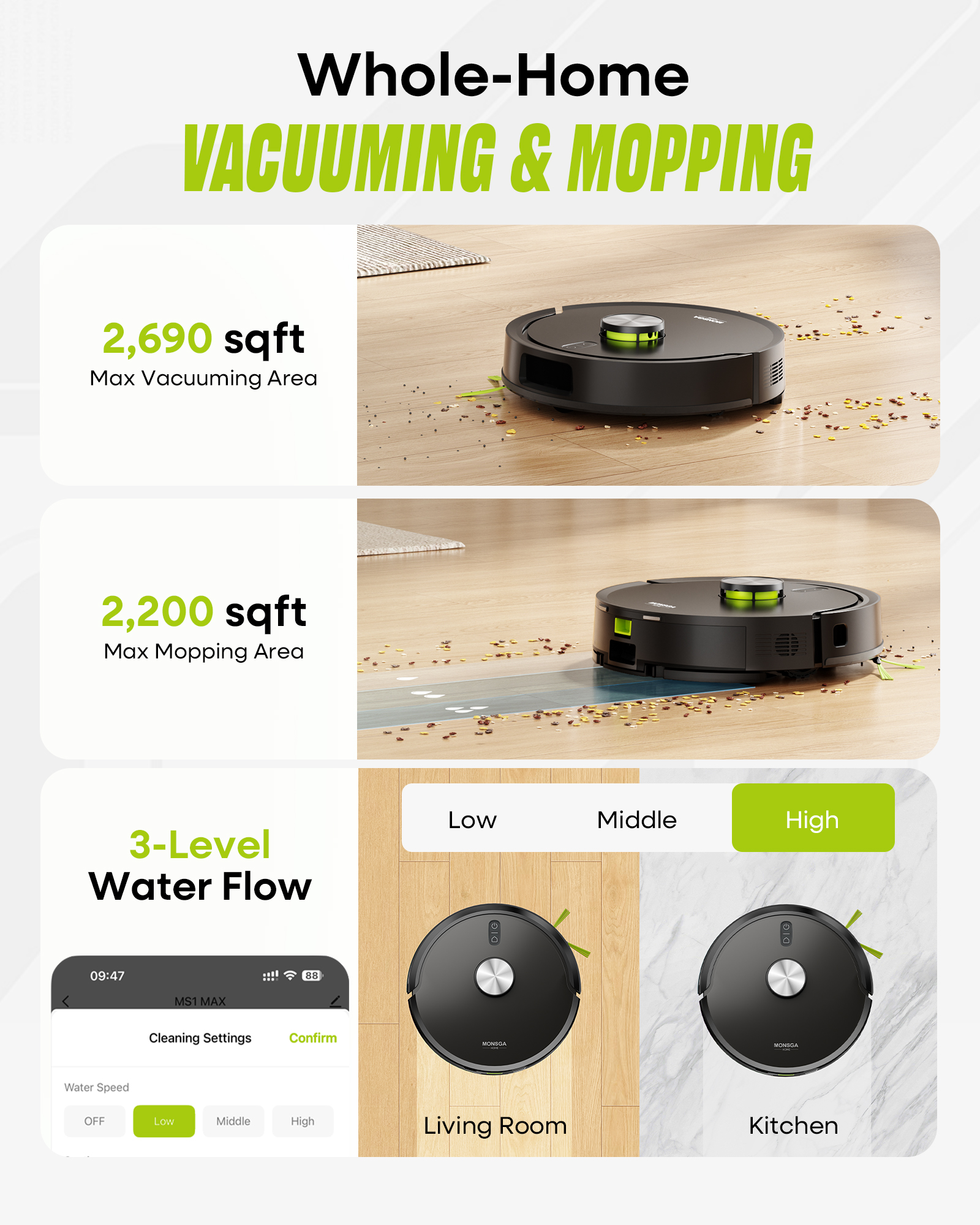 MONSGA MR7 PRO Robot Vacuum and Mop Combo