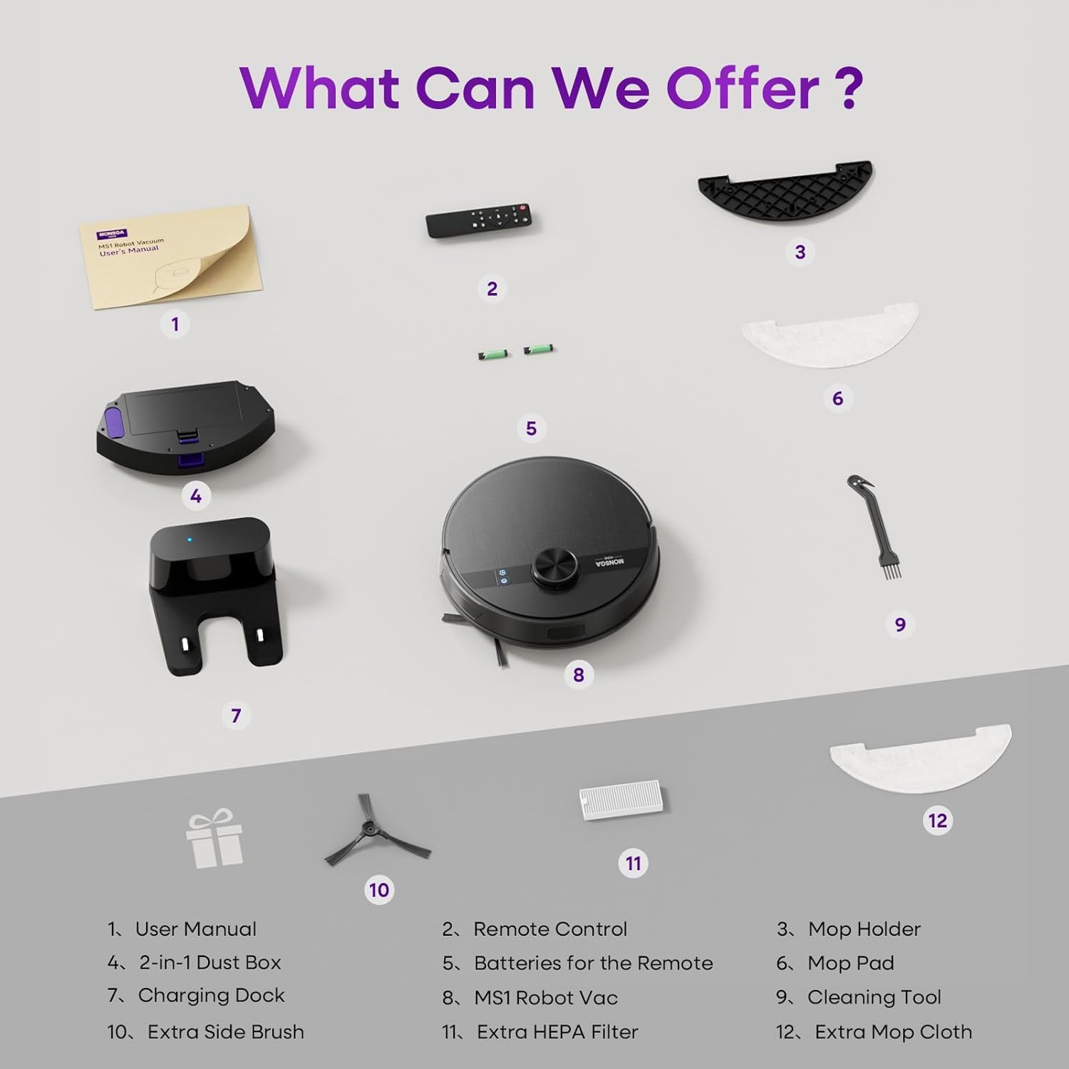 MONSGA Robot Vacuum and Mop Combo, 7000Pa Robotic Vacuum with Lidar Navigation, 180mins Runtime,MS1