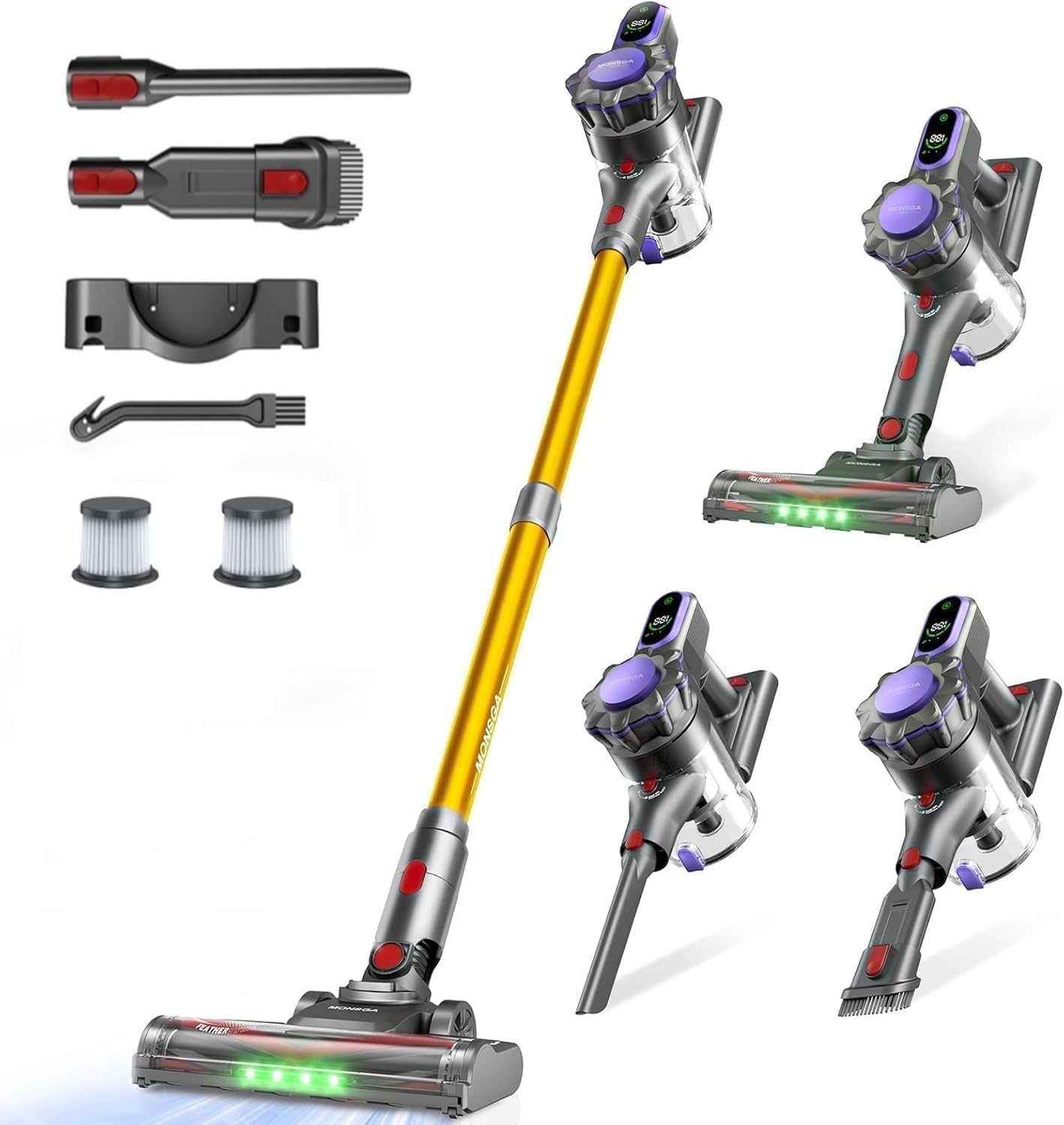 MONSGA Cordless Vacuum Cleaner, 45KPa 400W Stick Vacuum for Home MV3
