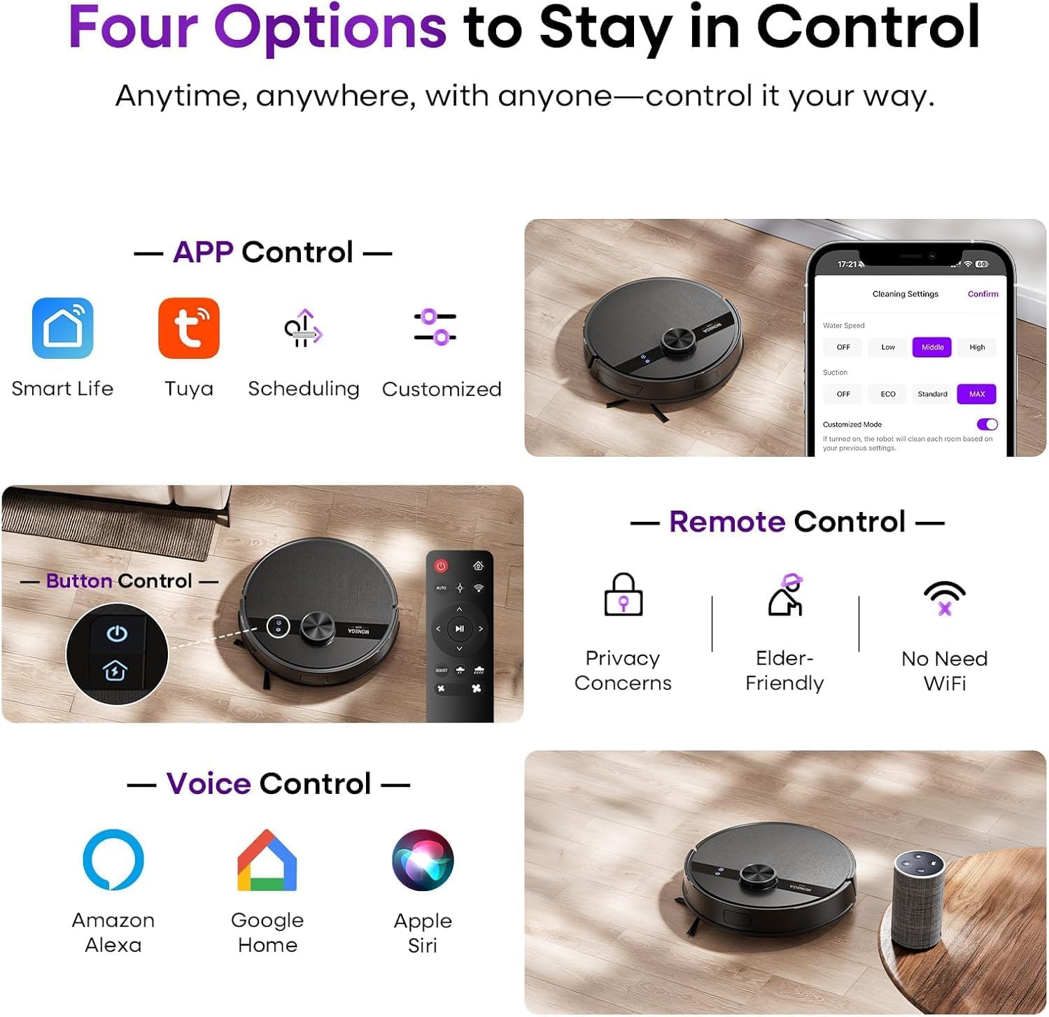 MONSGA Robot Vacuum and Mop Combo, 7000Pa Robotic Vacuum with Lidar Navigation, 180mins Runtime,MS1