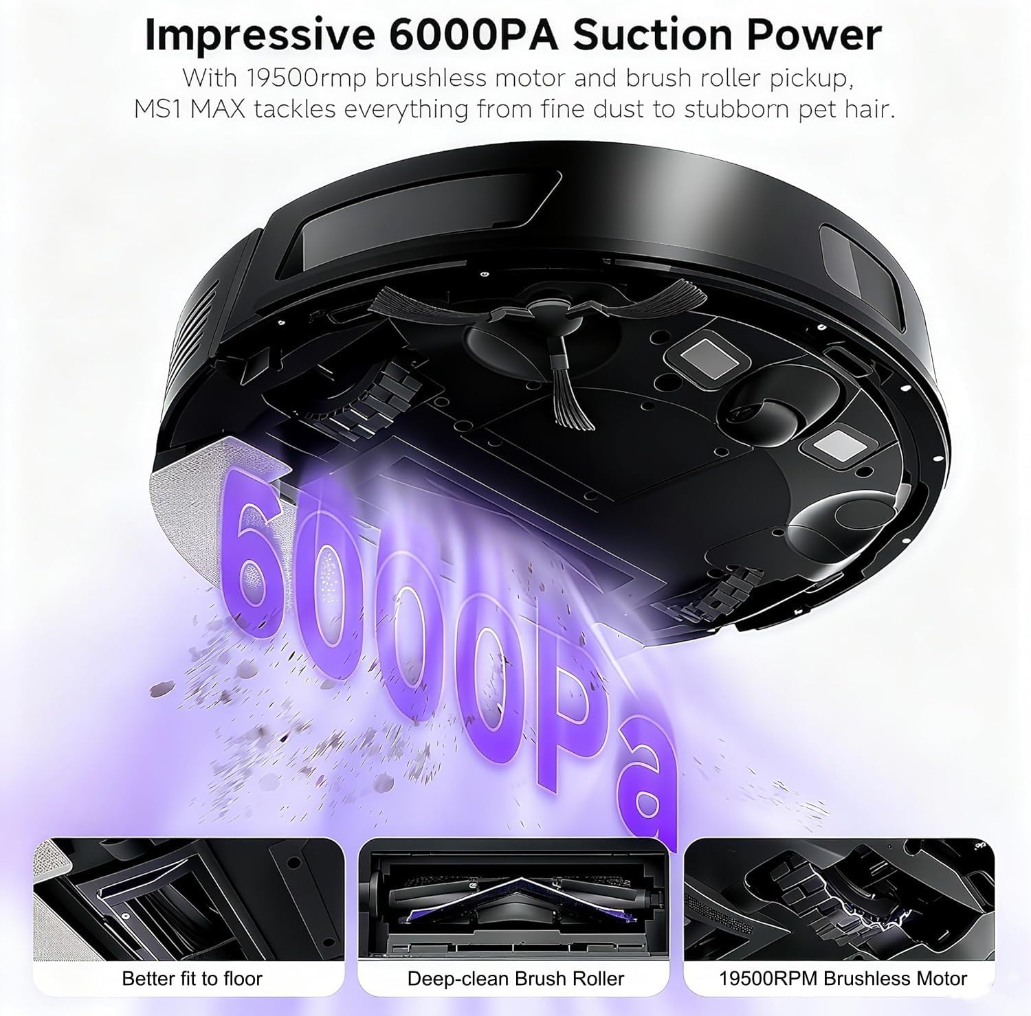 MONSGA Robot Vacuum and Mop Combo, 6000Pa Robotic Vacuum with 3.5L Self Emptying Station, Lidar Navigation Robot Vacuum Cleaner, 180mins Runtime,MS1 MAX