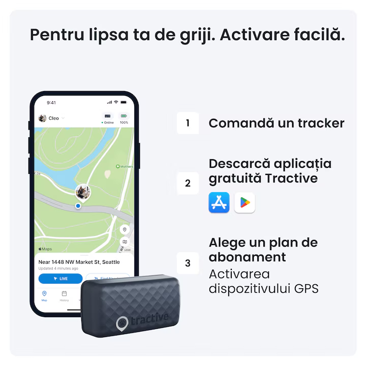 Dispozitiv monitorizare, Tractive GPS CAT Mini - GPS Tracker pentru pisici cu monitorizarea activitatii