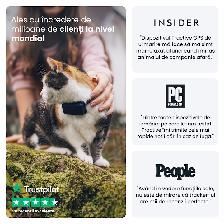 Dispozitiv monitorizare, Tractive GPS CAT Mini - GPS Tracker pentru pisici cu monitorizarea activitatii