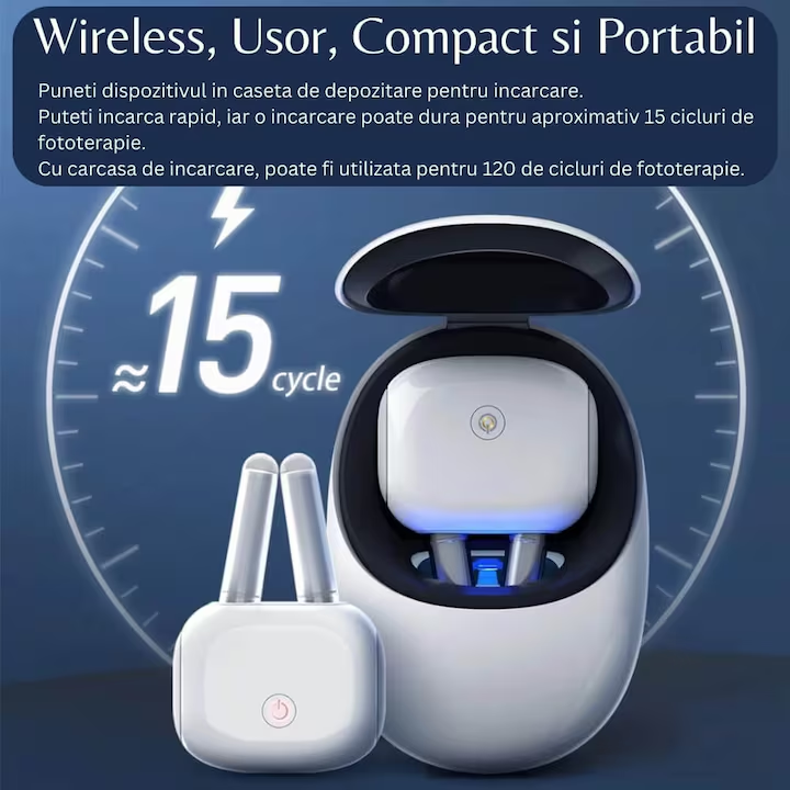 Aparat pentru Rinita Alergica, Terapie Nazala Laser prin Masaj cu Lumina Rosie si Infrarosu, Portabil, Reincarcabil