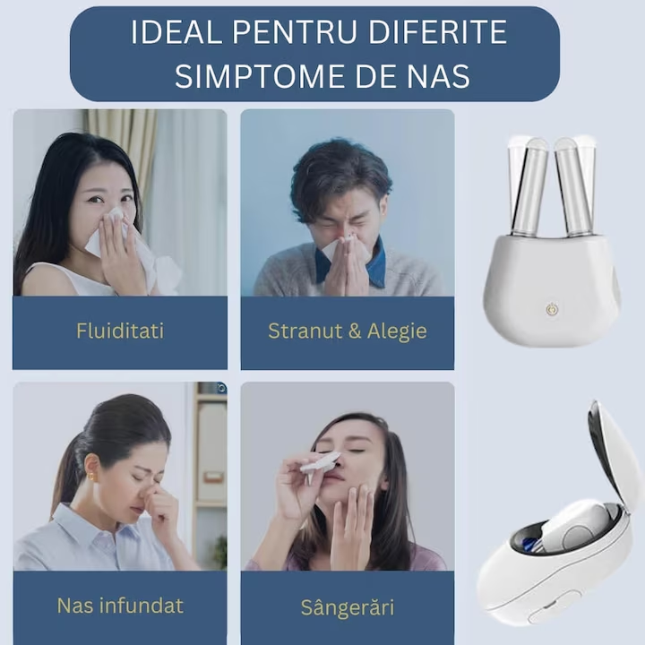 Aparat pentru Rinita Alergica, Terapie Nazala Laser prin Masaj cu Lumina Rosie si Infrarosu, Portabil, Reincarcabil