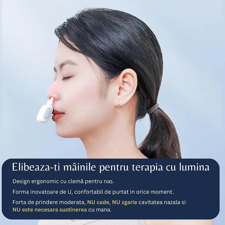 Aparat pentru Rinita Alergica, Terapie Nazala Laser prin Masaj cu Lumina Rosie si Infrarosu, Portabil, Reincarcabil