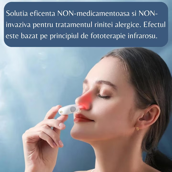 Aparat pentru Rinita Alergica, Terapie Nazala Laser prin Masaj cu Lumina Rosie si Infrarosu, Portabil, Reincarcabil