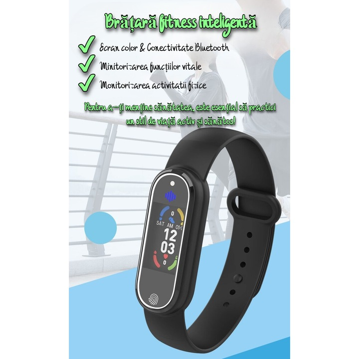 Bratara anti-tantari cu Ultrasunete si Bratara fitness Smart VENTLEX 2 in 1, Ceas digital, 3 Moduri anti-tantari, Compatibil Android si iOS, Conectivitate Bluetooth, Monitorizarea somnului, Numarului de Pasi, Impermeabil IP65, Incarcare USB, Unisex, Negru