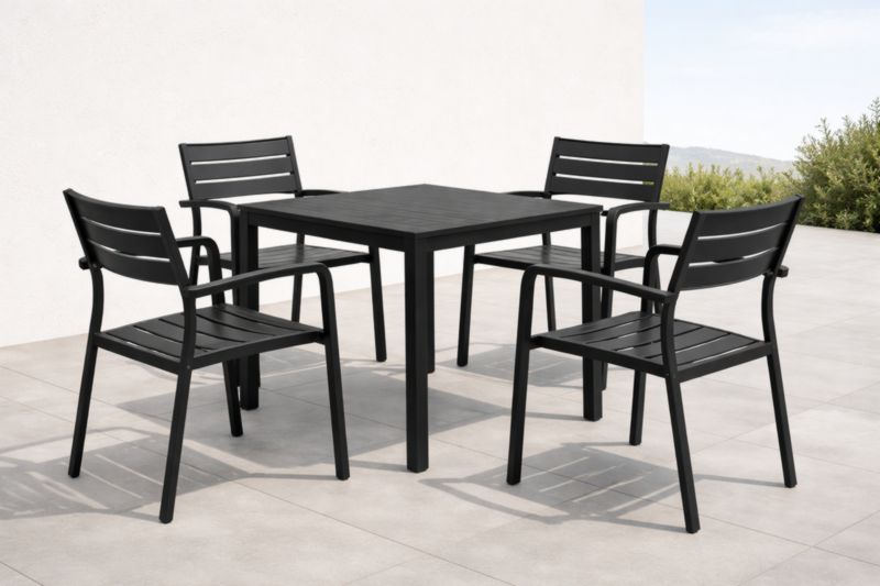 Ensemble de salle à manger d'extérieur 4 places en aluminium noir