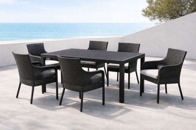 Ensemble de Salle à Manger Extérieure Noir en Résine Tressée et Acier