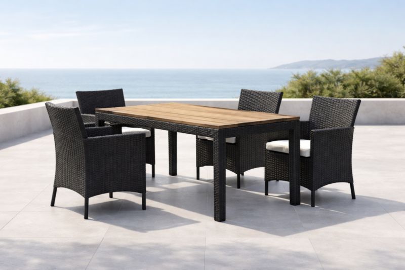 Ensemble de Mobilier d'Extérieur en Bois et Résine Tressée Noir