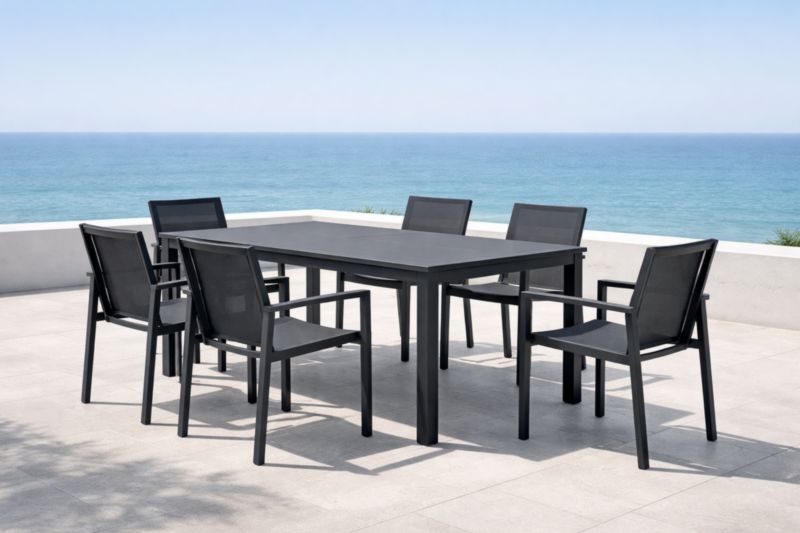 Ensemble de salle à manger extérieur en aluminium, noir, 6 places