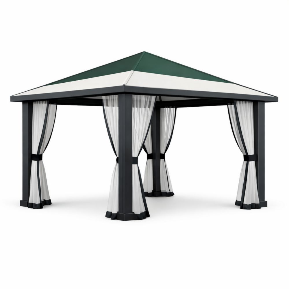 Pavillon de jardin carré en métal avec toile polyester Vert/Blanc 300x300x250 cm