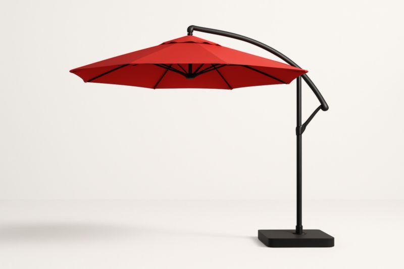 Parasol déporté en tissu rouge avec structure en métal