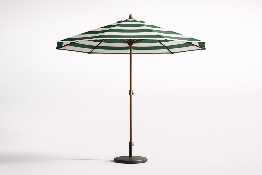 Parasol de jardin à rayures vertes et blanches diamètre 3m hauteur 2.5m aluminium et polyester