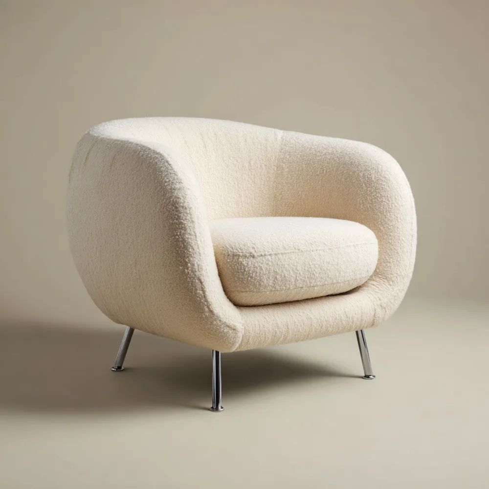 Sessel Bouclé Stoff 85x80x75 cm - Creme - Modernes Design