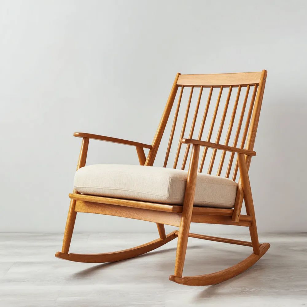 Schaukelstuhl aus Holz 90x65x100 cm – Natur/Creme – Klassisches Design