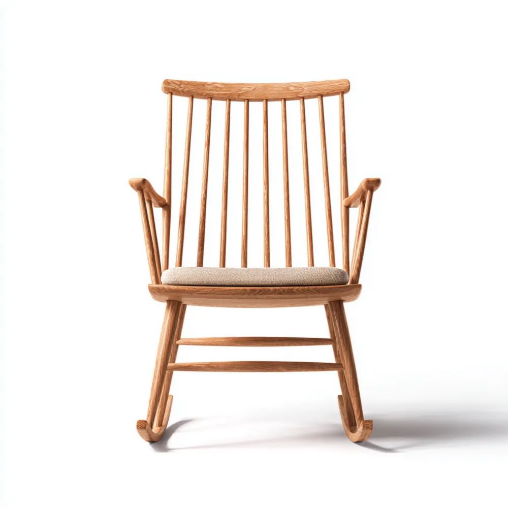 Schaukelstuhl Massivholz 65x80x100 cm mit Sitzkissen - Naturfarben - Skandinavisches Design