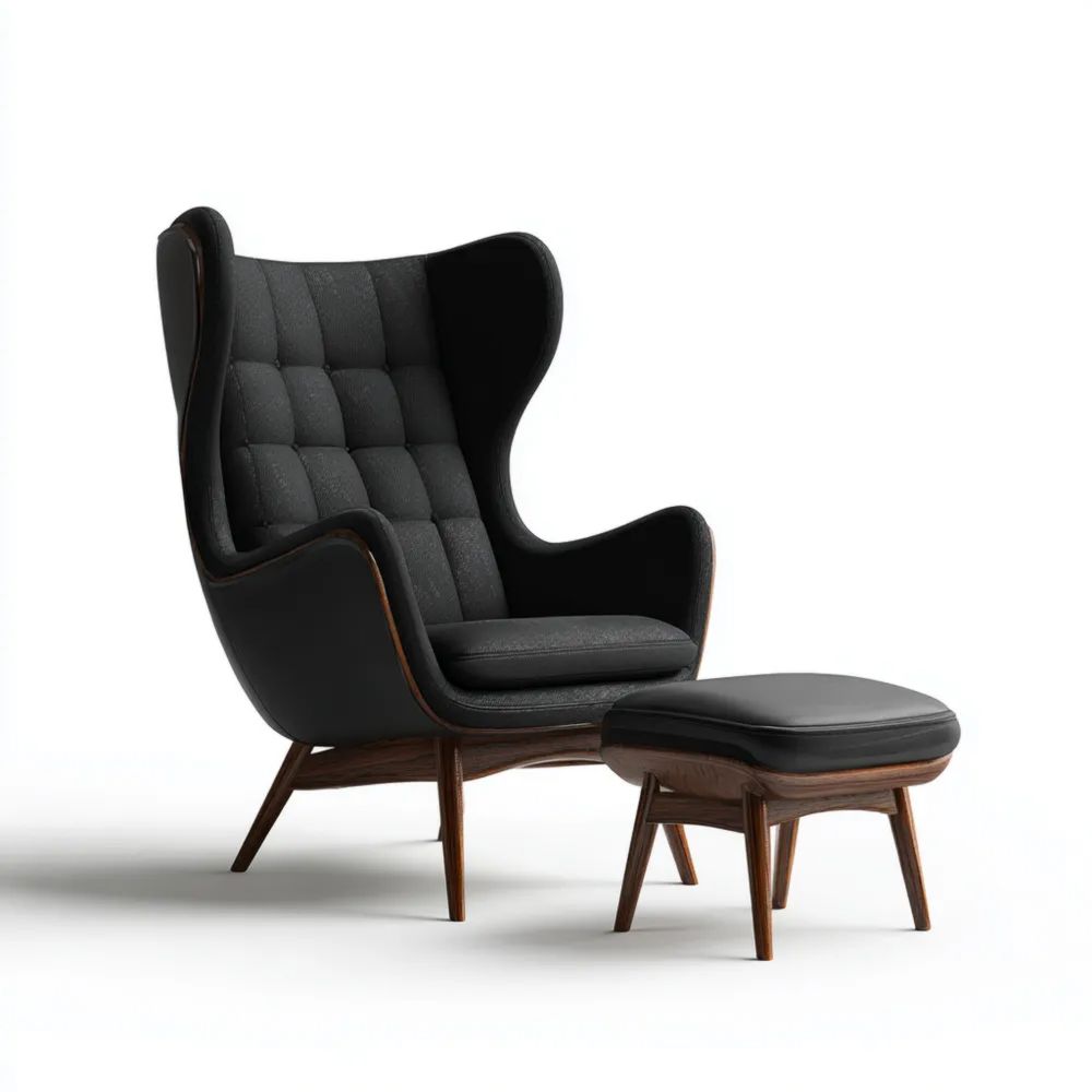 Relaxsessel mit Hocker Holzrahmen 102x85x95 cm – Schwarz – Klassisches Design