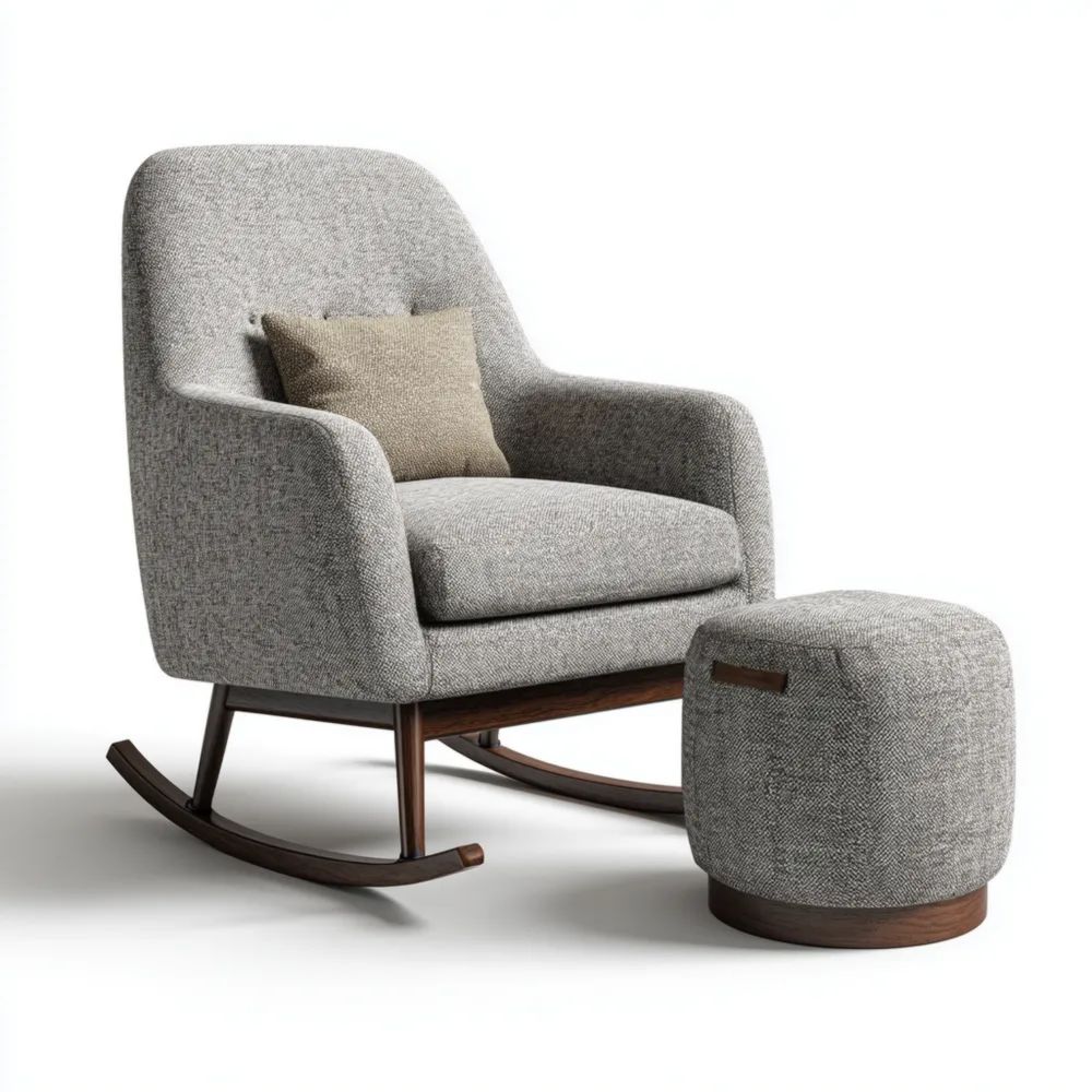 Schaukelstuhl Set Stoffpolster 85x75x100 cm - Grau - Moderner Stil