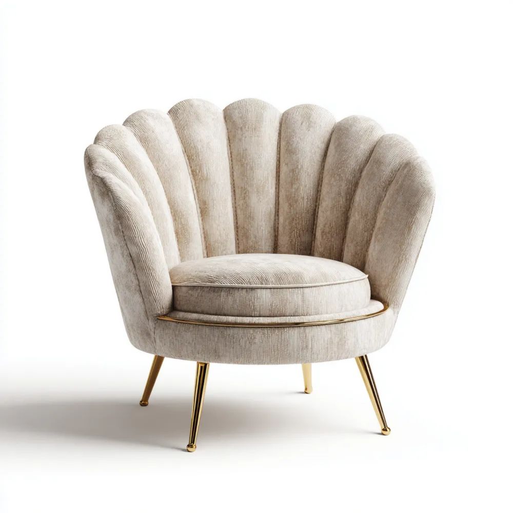Muschelförmiger Sessel 75x80x85 cm Samtstoff – Elfenbein – Art Deco Stil