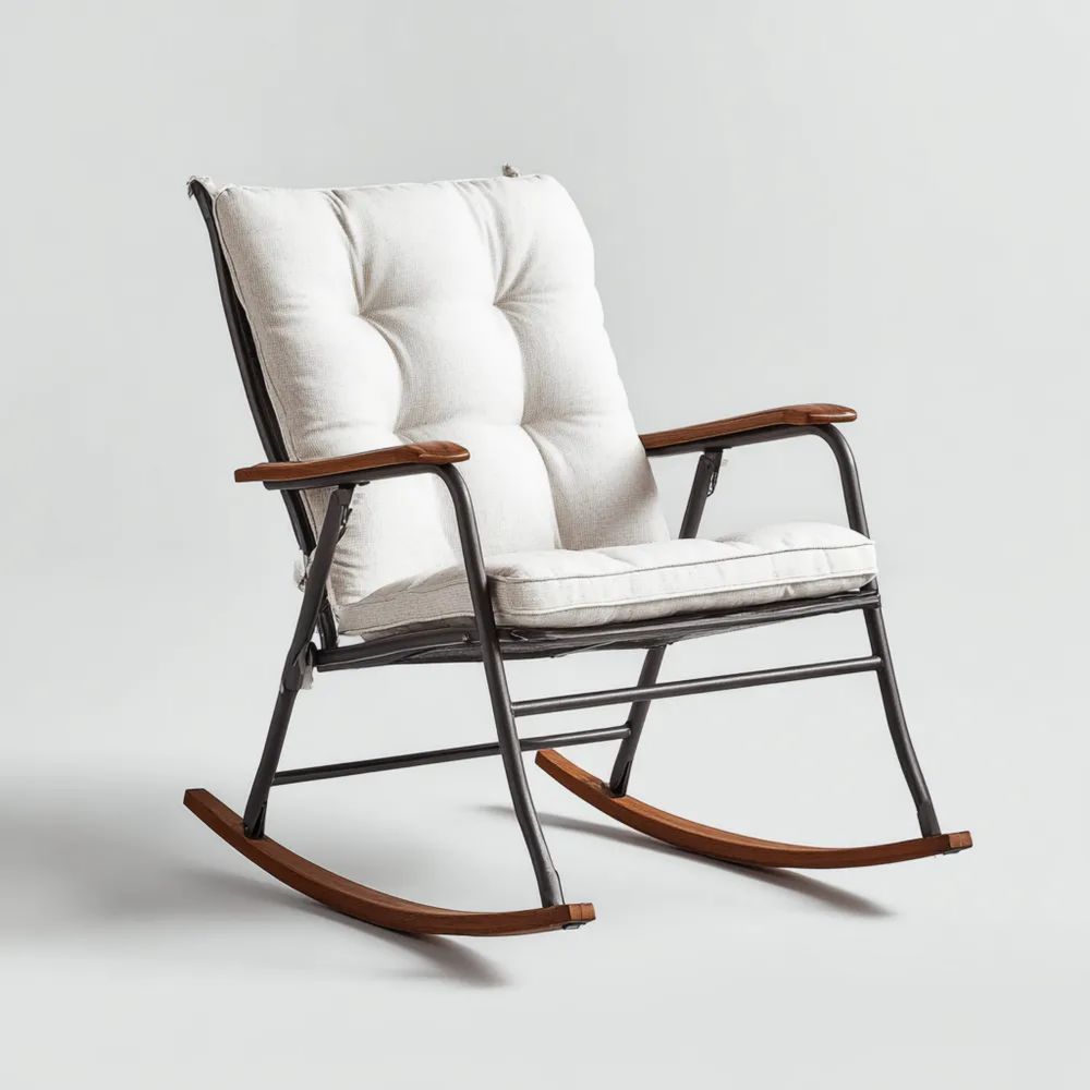 Schaukelstuhl Metallgestell Stoffpolster 80x60x90 cm – Weiß – Klassisches Design