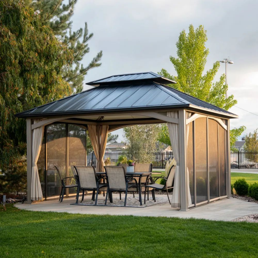 Gartenpavillon Metall 400x300x250 cm - Schwarz/Beige - Modernes Design