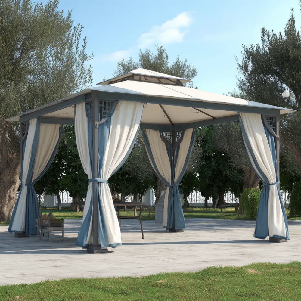 Pergola Metallrahmen 300x400x250 cm – Beige/Blau – Modernes Design
