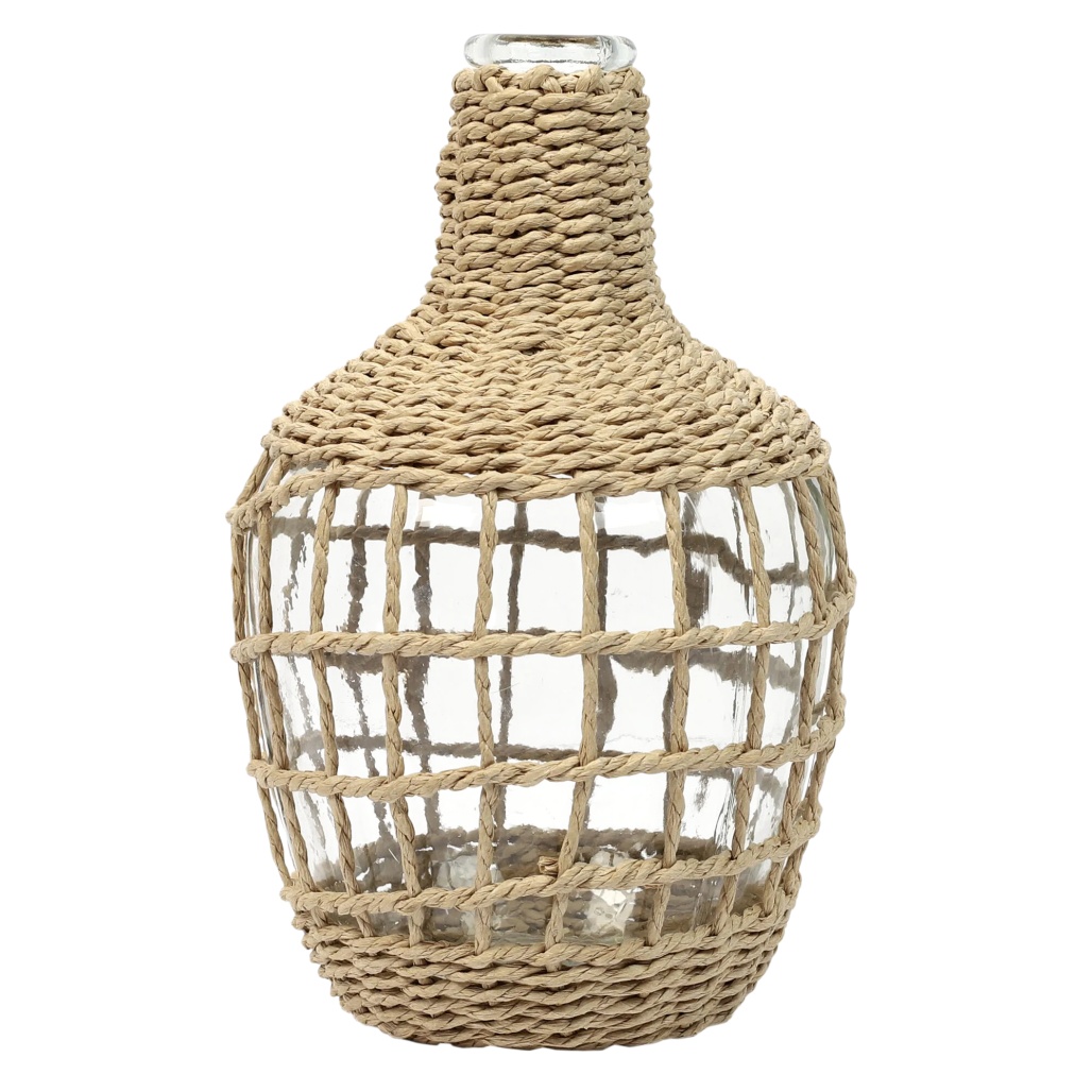 Vase décoratif en verre et jute pour la décoration intérieure - 20 x 20 x 30-styledevase