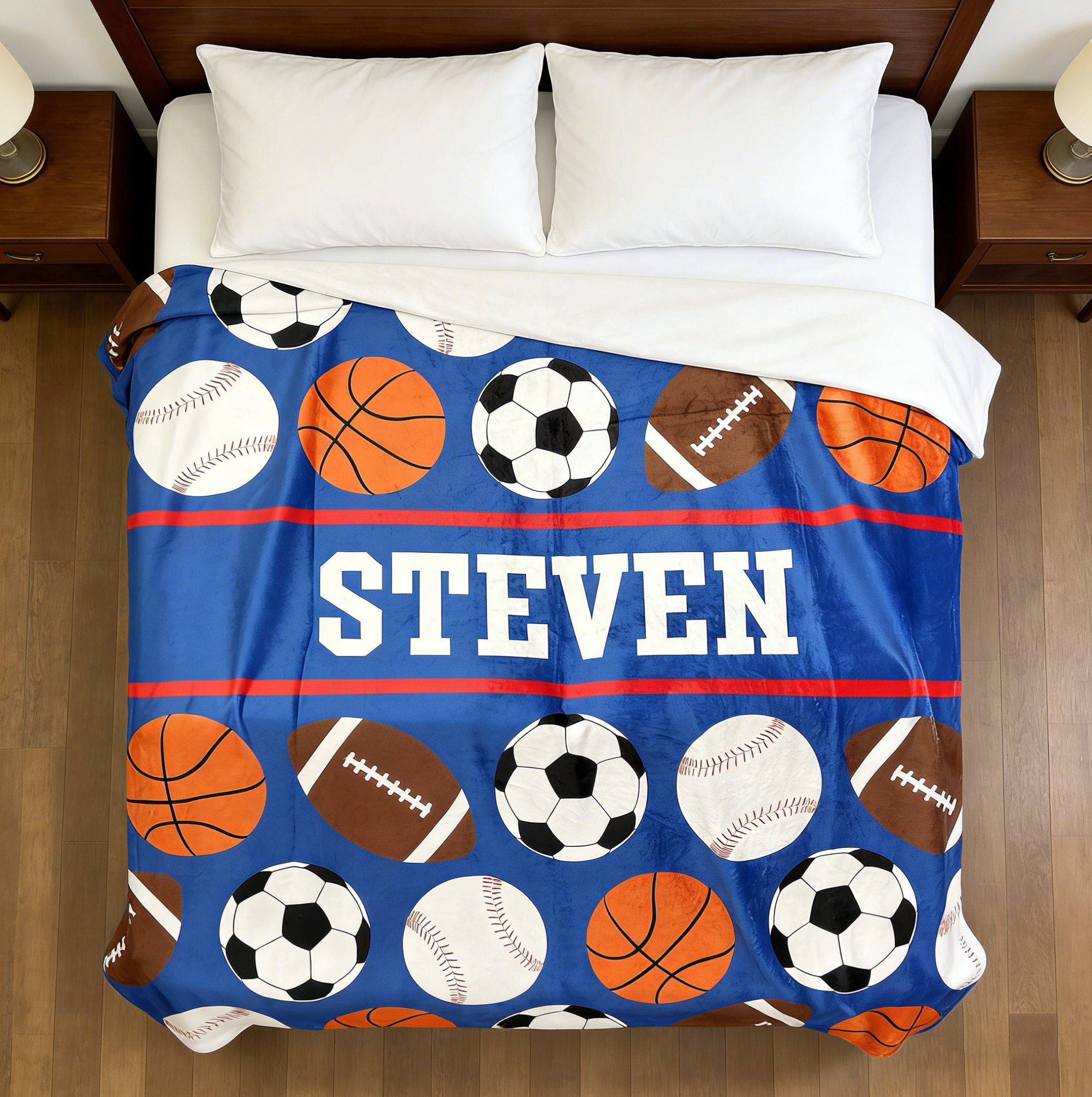 Personalized Sports Balls Custom Name Blanket