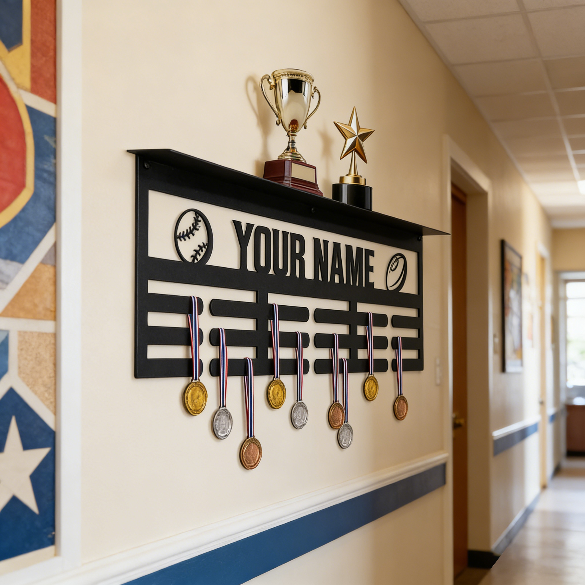 Personalized Sports Medal Display with Custom Name & Ball Icons