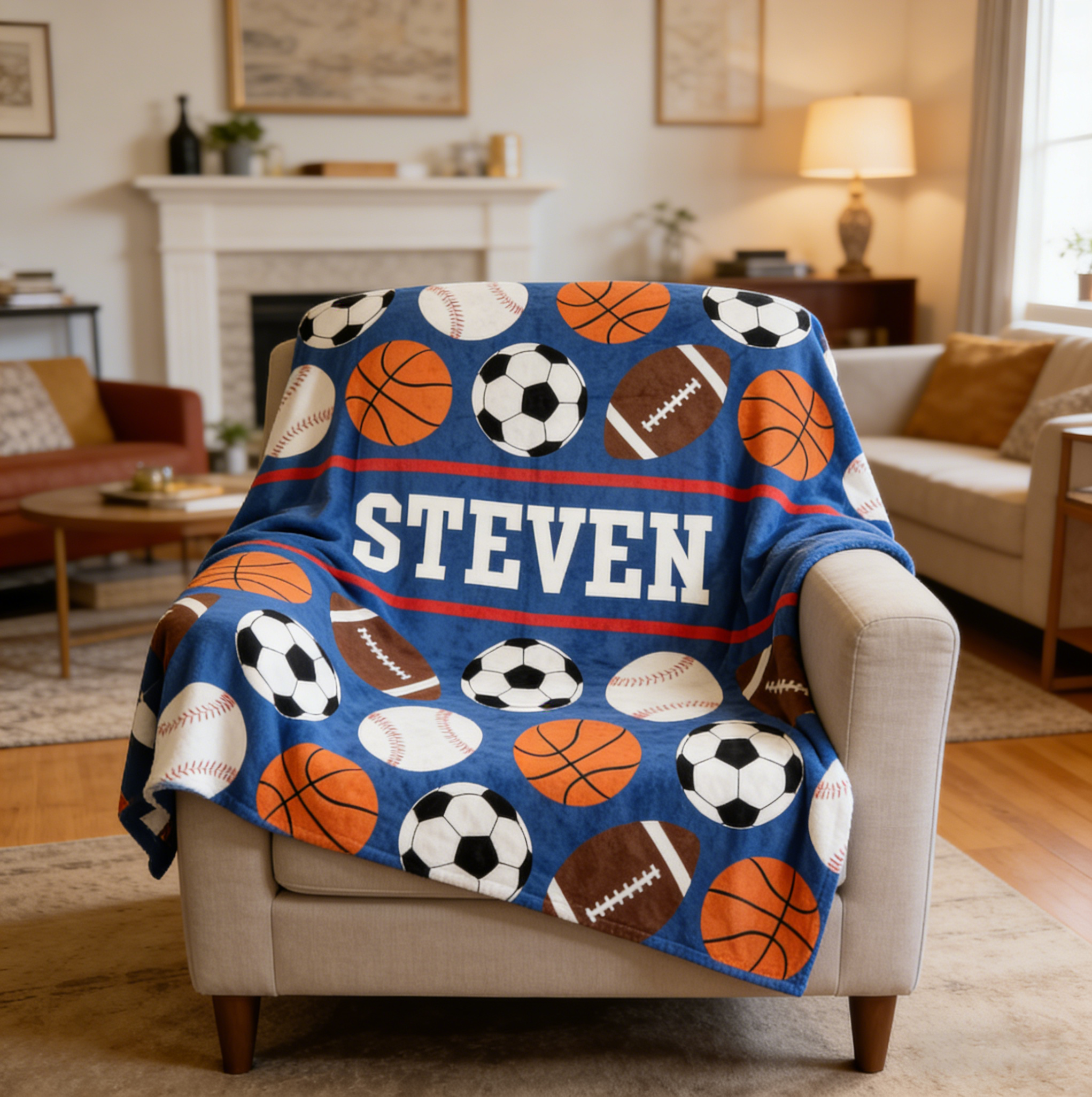Personalized Sports Balls Custom Name Blanket
