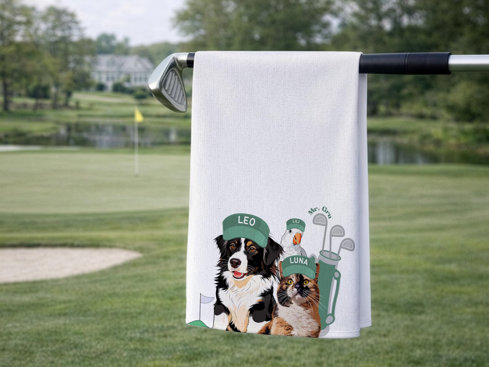 Personalized Golf Towel with Custom Pet Portrait and Name