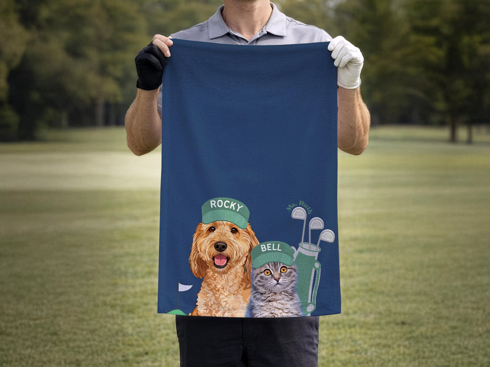 Personalized Golf Towel with Custom Pet Portrait and Name