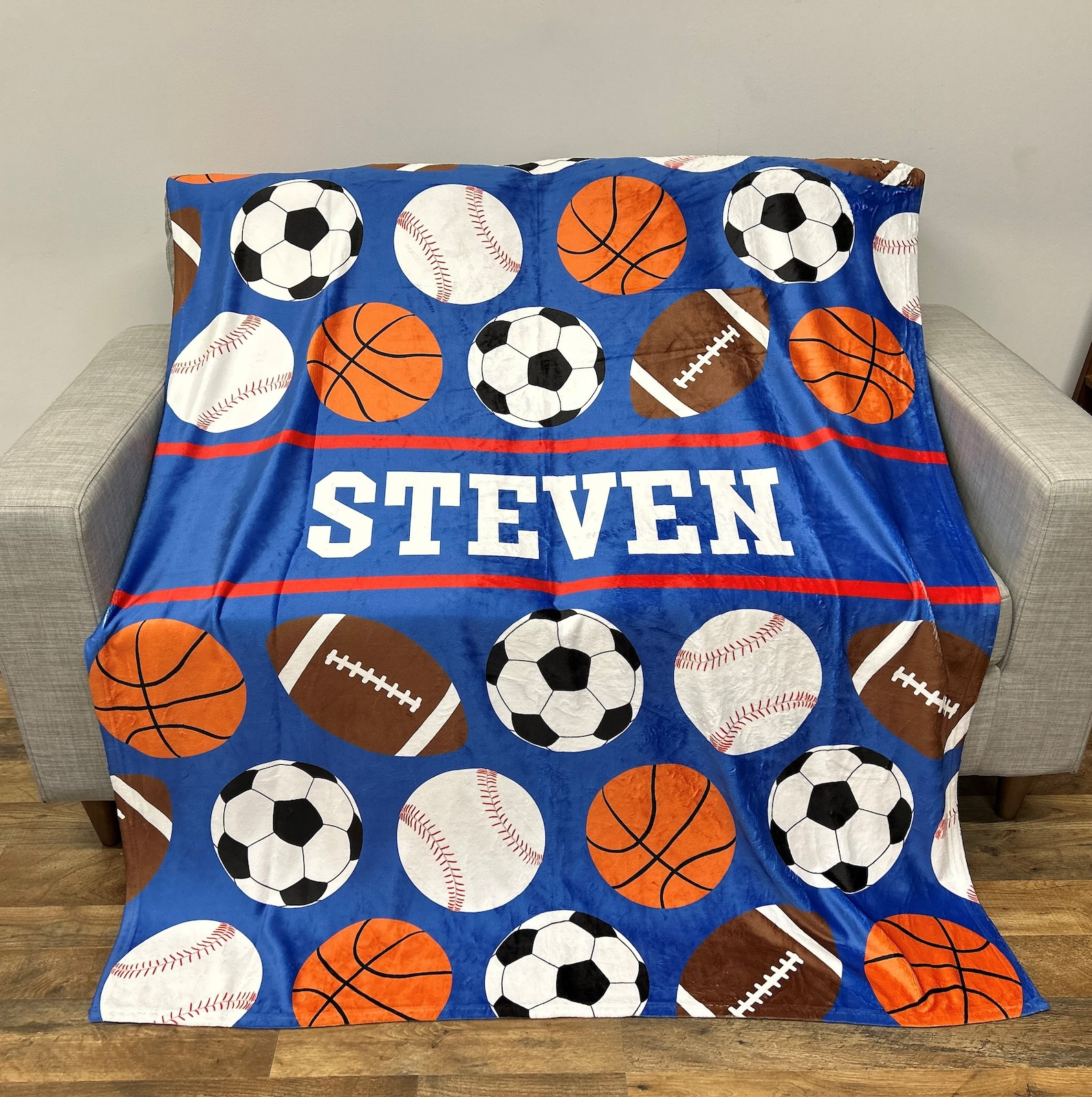 Personalized Sports Balls Custom Name Blanket
