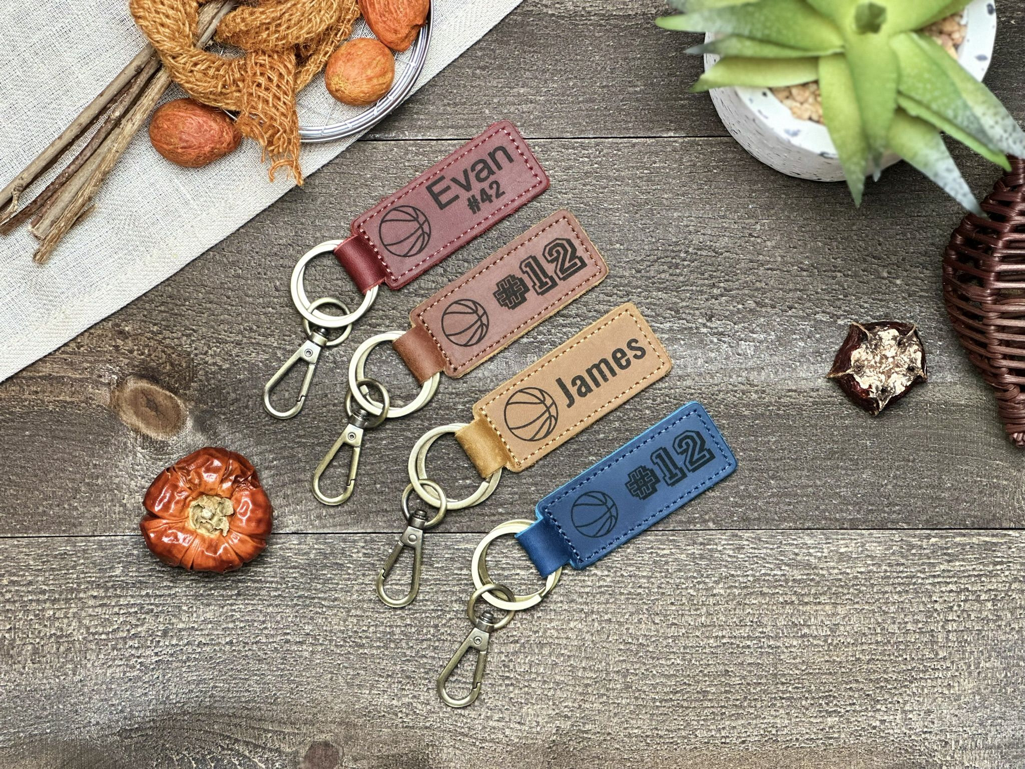 Personalised Sports Leather Keychain - Custom Name & Number Engraved Keyring for Athletes