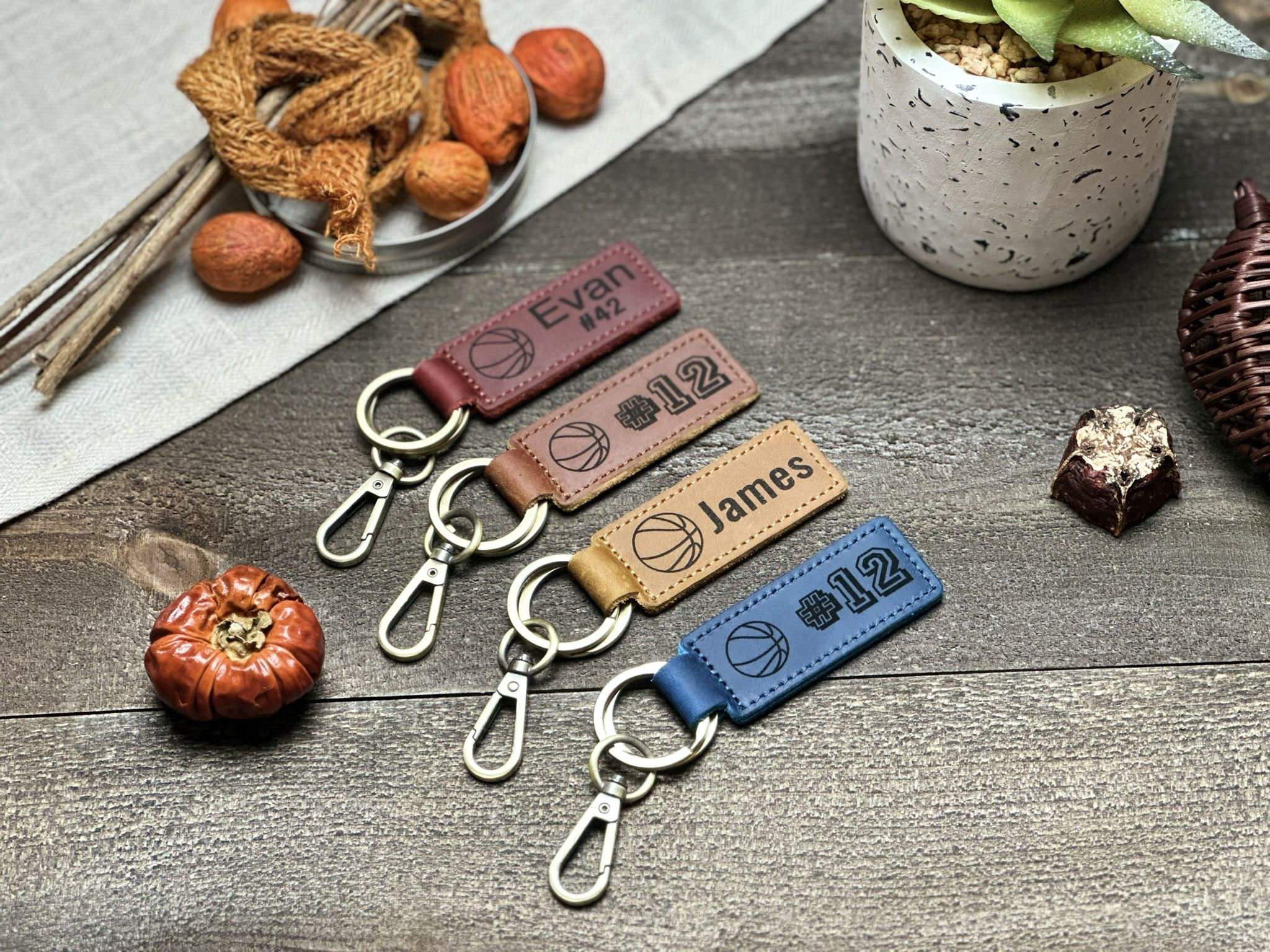 Personalised Sports Leather Keychain - Custom Name & Number Engraved Keyring for Athletes