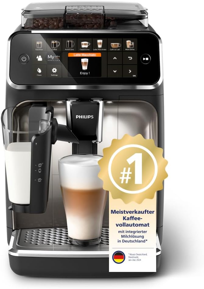 Philips Serie 5400 Kaffeevollautomat - Genießen Sie 12 Getränke, schnell reinigendes LatteGo, intuitives TFT-Display, anpassbare Kaffeeeinstellungen, erstklassiges Küchendesign (EP5441/50)
