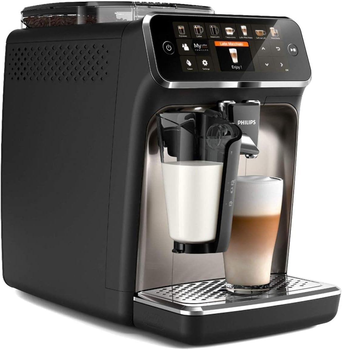 Philips Serie 5400 Kaffeevollautomat – LatteGo Milchsystem, 12 Kaffeespezialitten, Intuitives Display, 4 Benutzerprofile, Chrom (EP5447/90)