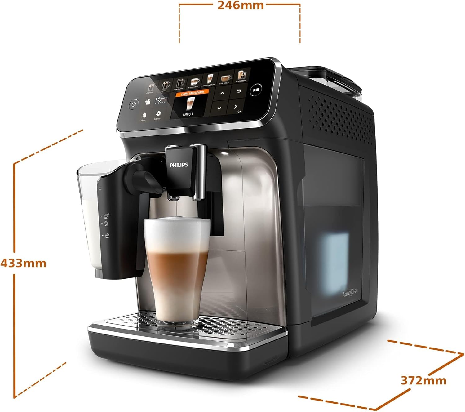 Philips Serie 5400 Kaffeevollautomat – LatteGo Milchsystem, 12 Kaffeespezialitten, Intuitives Display, 4 Benutzerprofile, Chrom (EP5447/90)