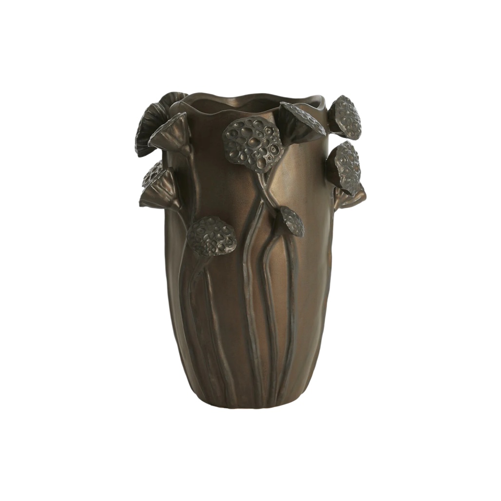 Vase décoratif en métal avec motifs floraux pour la maison - 10 x 10 x 20-atelierserein