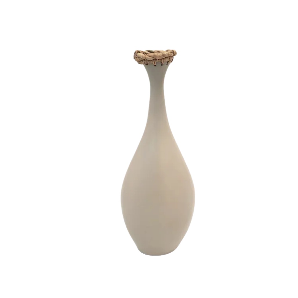 Vase en céramique pour décoration intérieure avec finition tressée - 30 x 10 x 10-ligneartisane